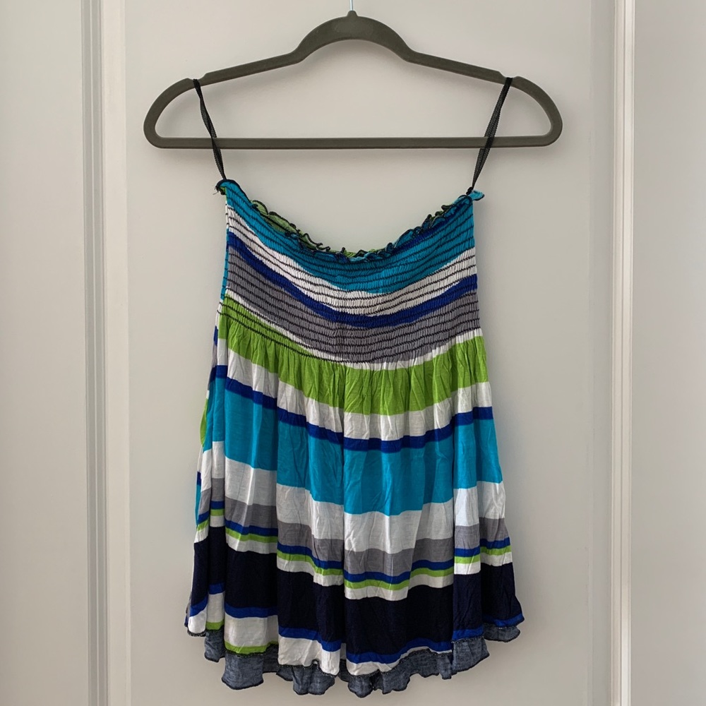 Green / Blue Striped Strapless Top